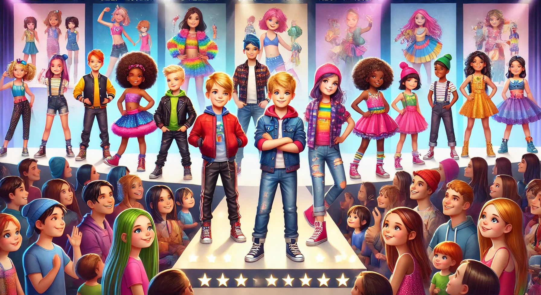 DALL·E 2025-01-14 11.51.21 - An image depicting a diverse group of kids participating in a vibrant fashion show. Each child confidently showcases unique outfits reflecting individ